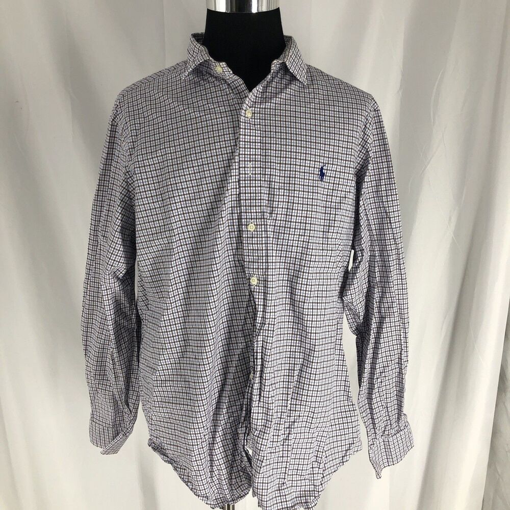 Polo Ralph Lauren Classic Fit White Blue Plaid Cotton Button Down Shirt XXL Men